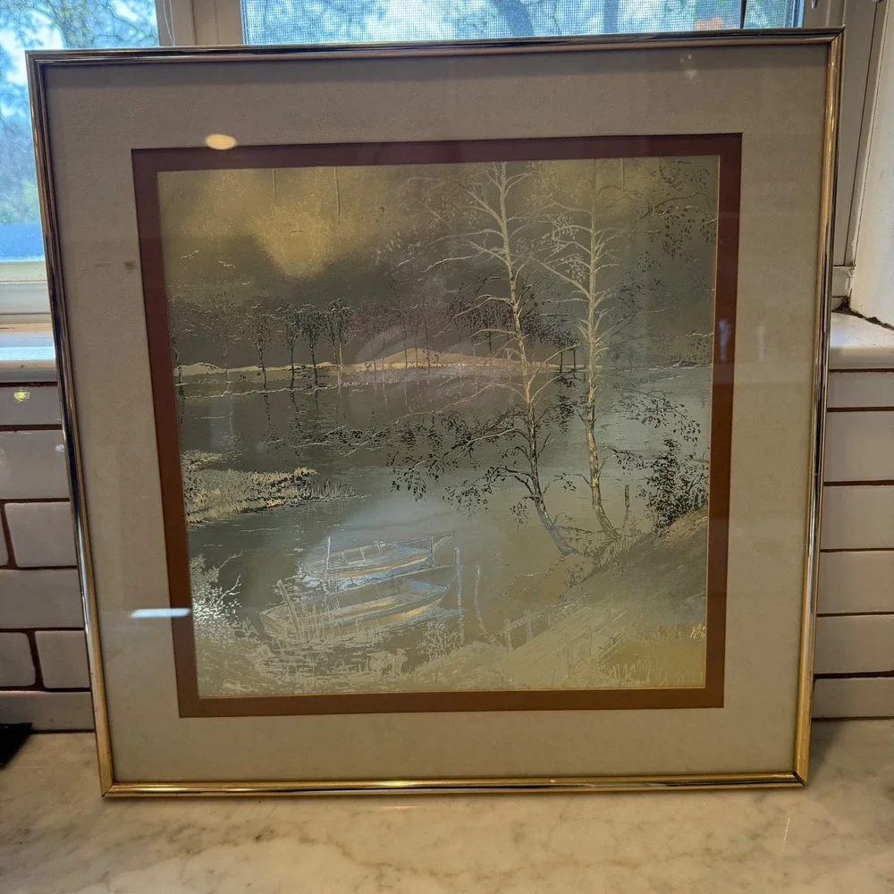 Vintage MANIFESTATIONS Inc‎ Optical Illusion Art Lake Scene Framed 1970s  Decor